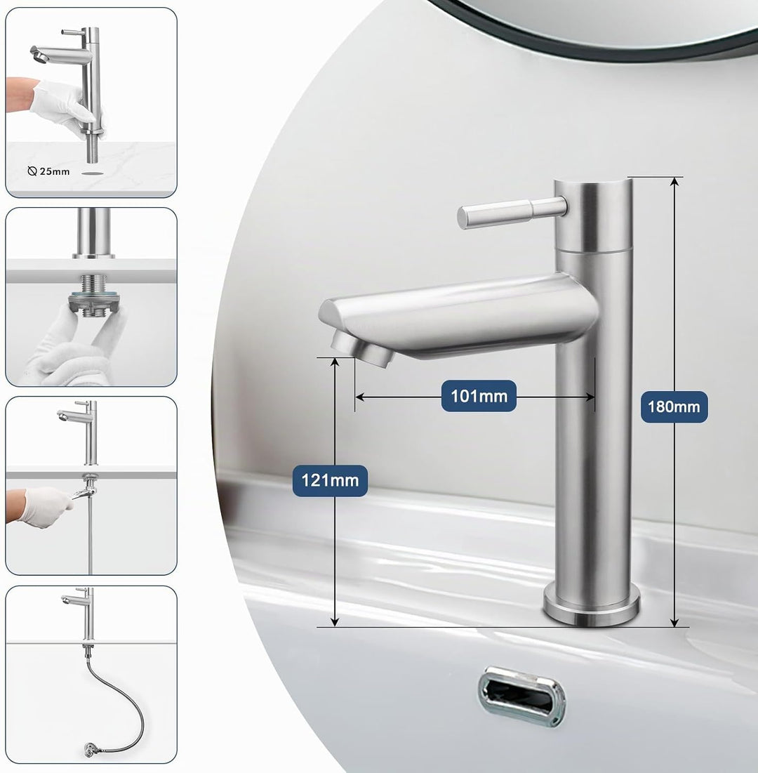 Kaltwasserhahn Gäste Wc, Wasserhahn Kaltwasser für Kleine Waschbecken, Edelstahl Kaltwasserhahn mit