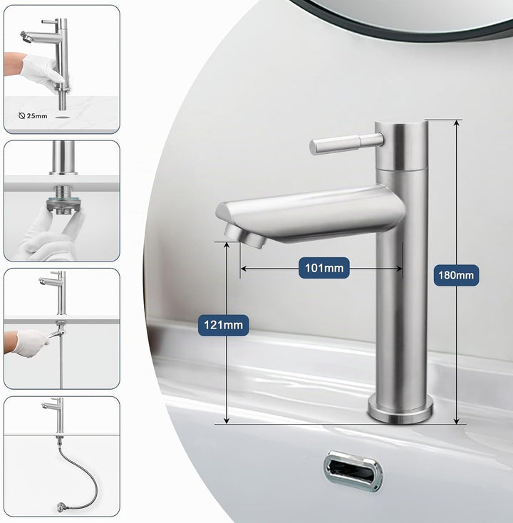 Kaltwasserhahn Gäste Wc, Wasserhahn Kaltwasser für Kleine Waschbecken, Edelstahl Kaltwasserhahn mit