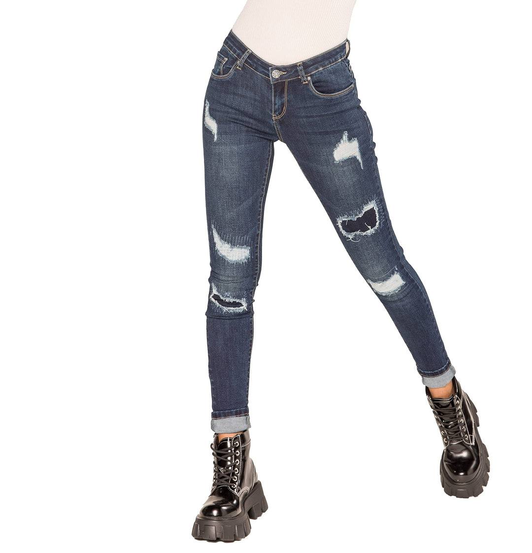 Nina Carter P100 Damen Skinny Fit Jeanshosen S-3XL HIGH Waist Jeans Destroyed-Effekten Used-Look Was