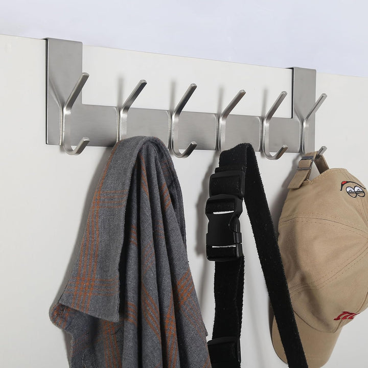SKOLOO Türgarderobe zum Einhängen - für Türen bis 4,5 cm Dicke, Edelstahl Türhakenleiste mit 6 Haken