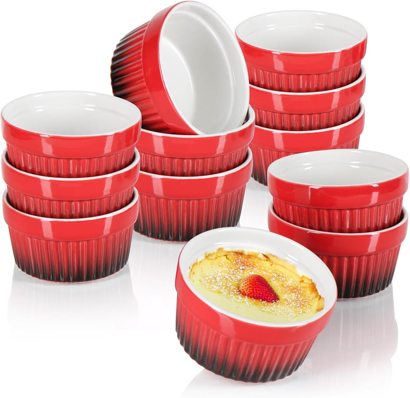 com-four® 12x Ragout Fin Schale - Ofenfeste Förmchen in rot - Creme Brulee Schälchen - Dessertschale