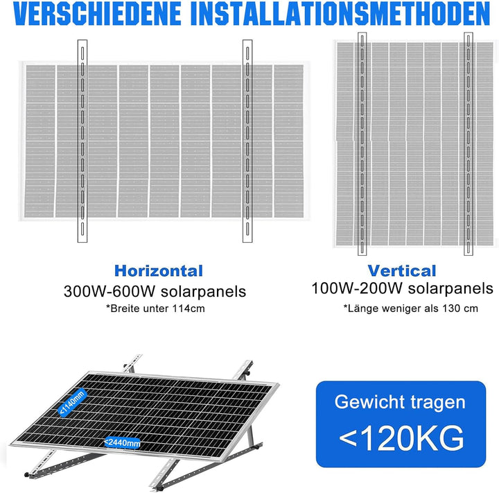 Solarpanel Halterung 114cm Solarmodul Halterung Balkonkraftwerk für Solarpanel 100W-800W Winkel Eins
