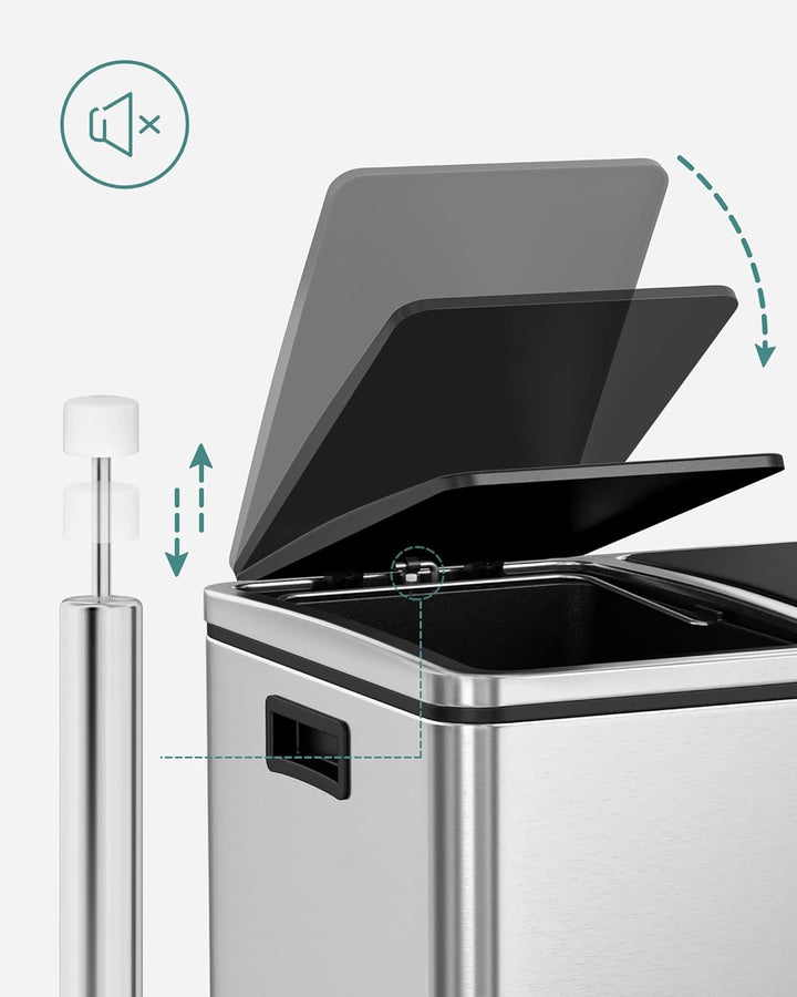 SONGMICS Mülleimer, Abfalleimer, Mülltrennsystem mit 2 Fächern, Treteimer für die Küche, 2 x 24 L, S