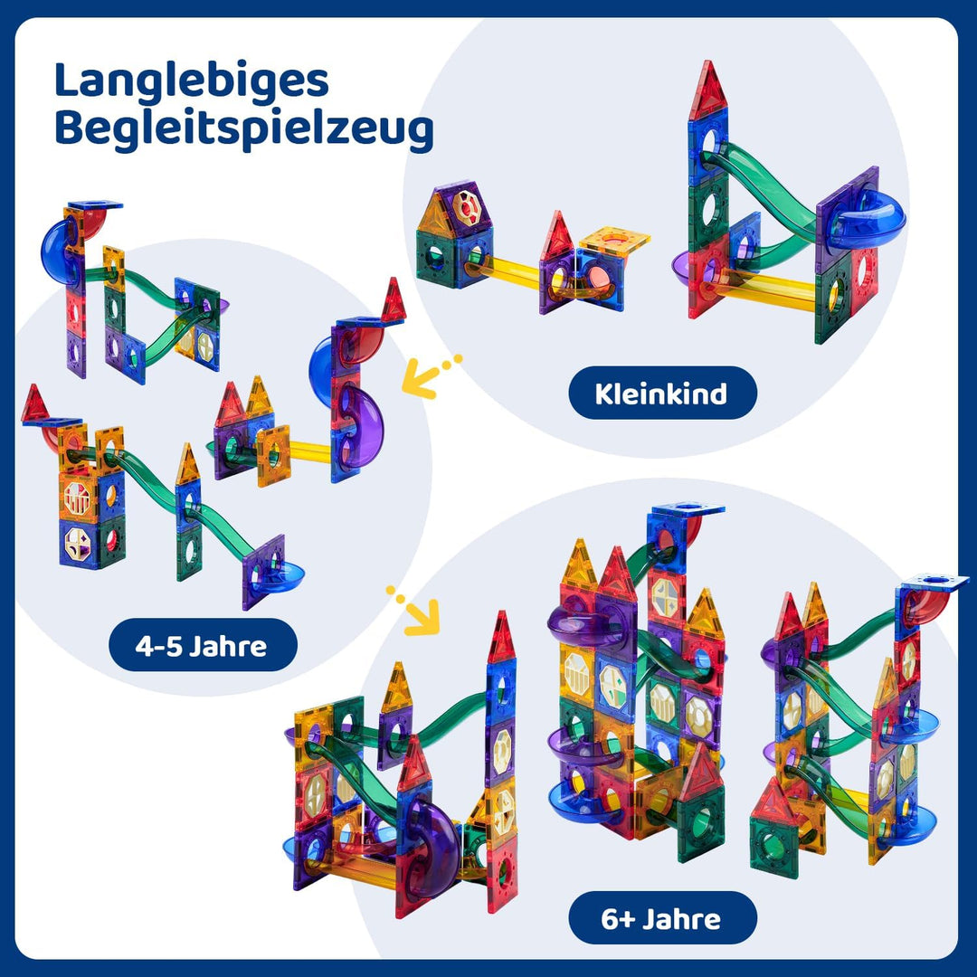 Magnetbausteine Kugelbahn in Regenbogenfarben mit 60 Teilen, Kleine 6cm Grösse, Lernspielzeug für Ki
