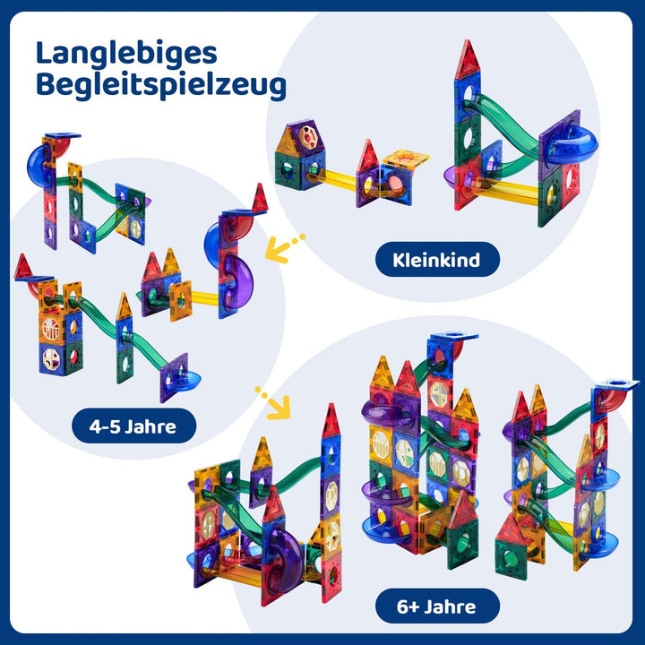 Magnetbausteine Kugelbahn in Regenbogenfarben mit 60 Teilen, Kleine 6cm Grösse, Lernspielzeug für Ki