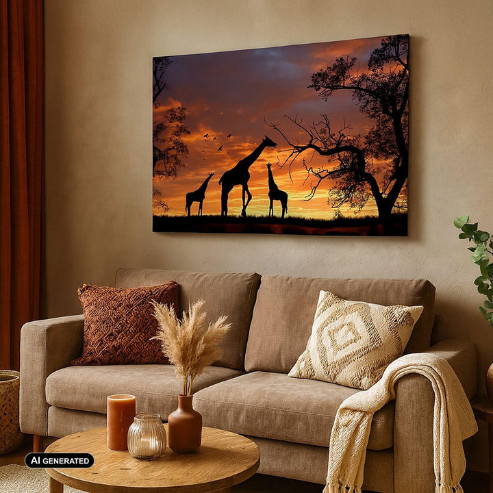 Bilder auf Leinwand 100x70cm Leinwandbild Giraffe Afrika Sonne Safari Gross Wanddeko Bild Schlafzimm