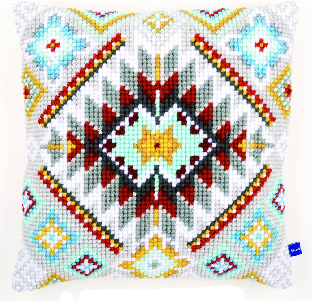 Vervaco Ethnisch Kreuzstichkissen/Stickkissen vorgedruckt, Baumwolle, Mehrfarbig, 40 x 40 x 0.3 cm