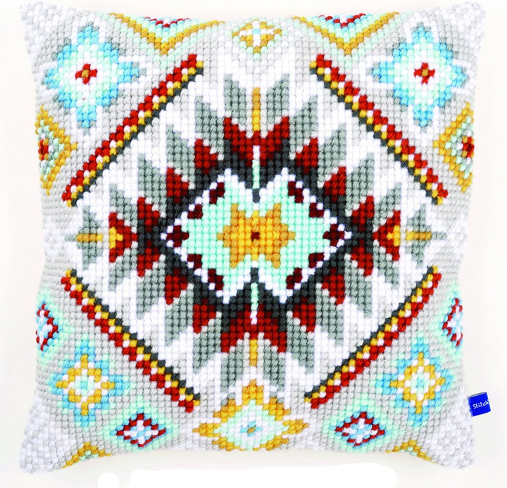 Vervaco Ethnisch Kreuzstichkissen/Stickkissen vorgedruckt, Baumwolle, Mehrfarbig, 40 x 40 x 0.3 cm