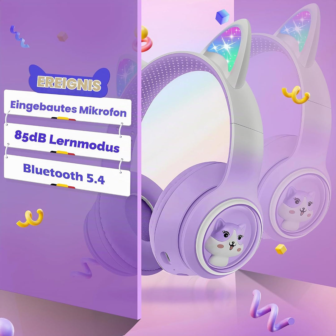 Bluetooth Kopfhörer Kinder, Faltbar 85dB Mädchen Kopfhörer Over Ear, Kabellos Kinderkopfhörer mit LE