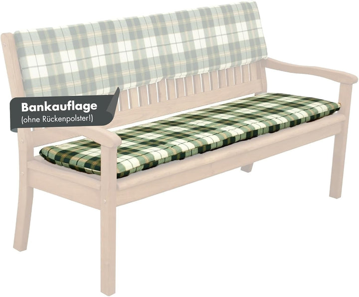 Doppler / 3er Bankauflage Sitzkissen/Bankauflage Bankkissen für die Gartenbank/Grün kariert / 150 cm