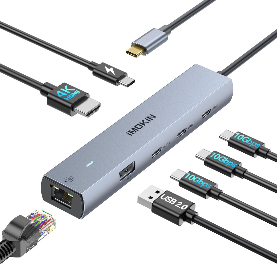 MOKIN USB C HUB, 7 in 1 USB C Adapter mit 4K@60HZ HDMI, Ethernet, 3*USB-C 3.1 Ports und 1*USB-A Date