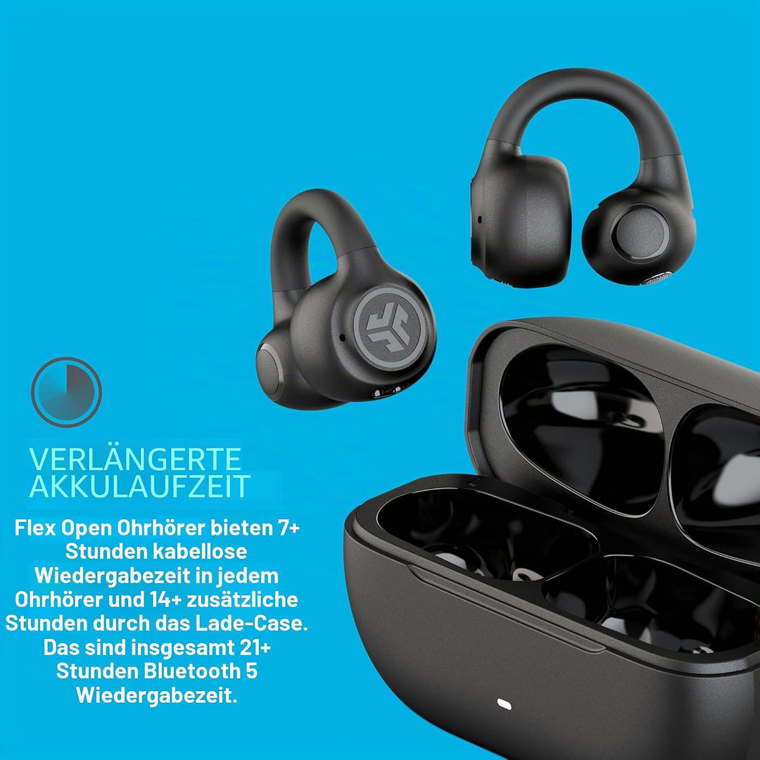 JLab Flex Open Ear Kopfhörer - Open Ear Earbuds, Manschetten-Design Clip-On-Kopfhörer, 21 Stunden Ak