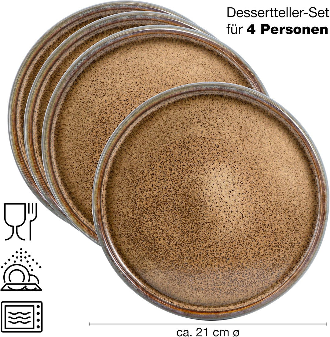 Moritz &amp; Moritz Steingut Teller Set Klein - 4 Stück 21 cm - Steingut Teller Set als Dessertteller, K