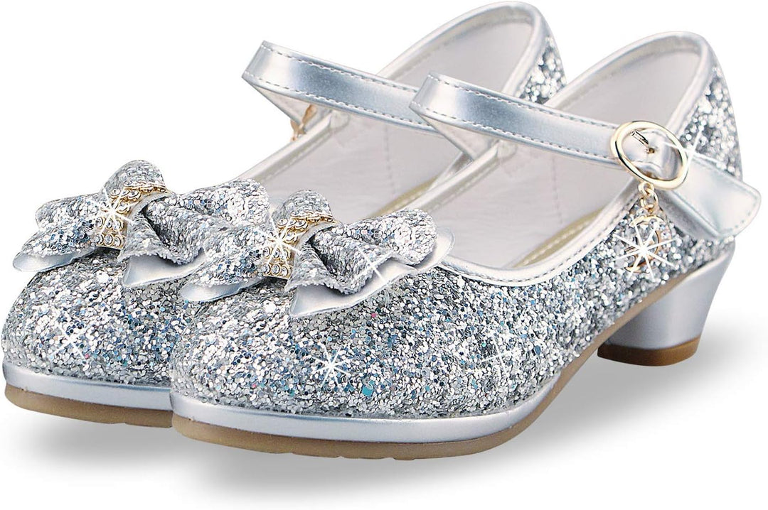 ANBIWANGLUO Prinzessin Schuhe Mädchen High Heels Sandalen Mädchen Pailletten Party Pumps Kinder, 25