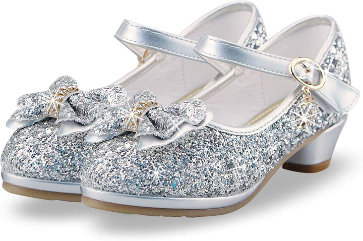 ANBIWANGLUO Prinzessin Schuhe Mädchen High Heels Sandalen Mädchen Pailletten Party Pumps Kinder, 25