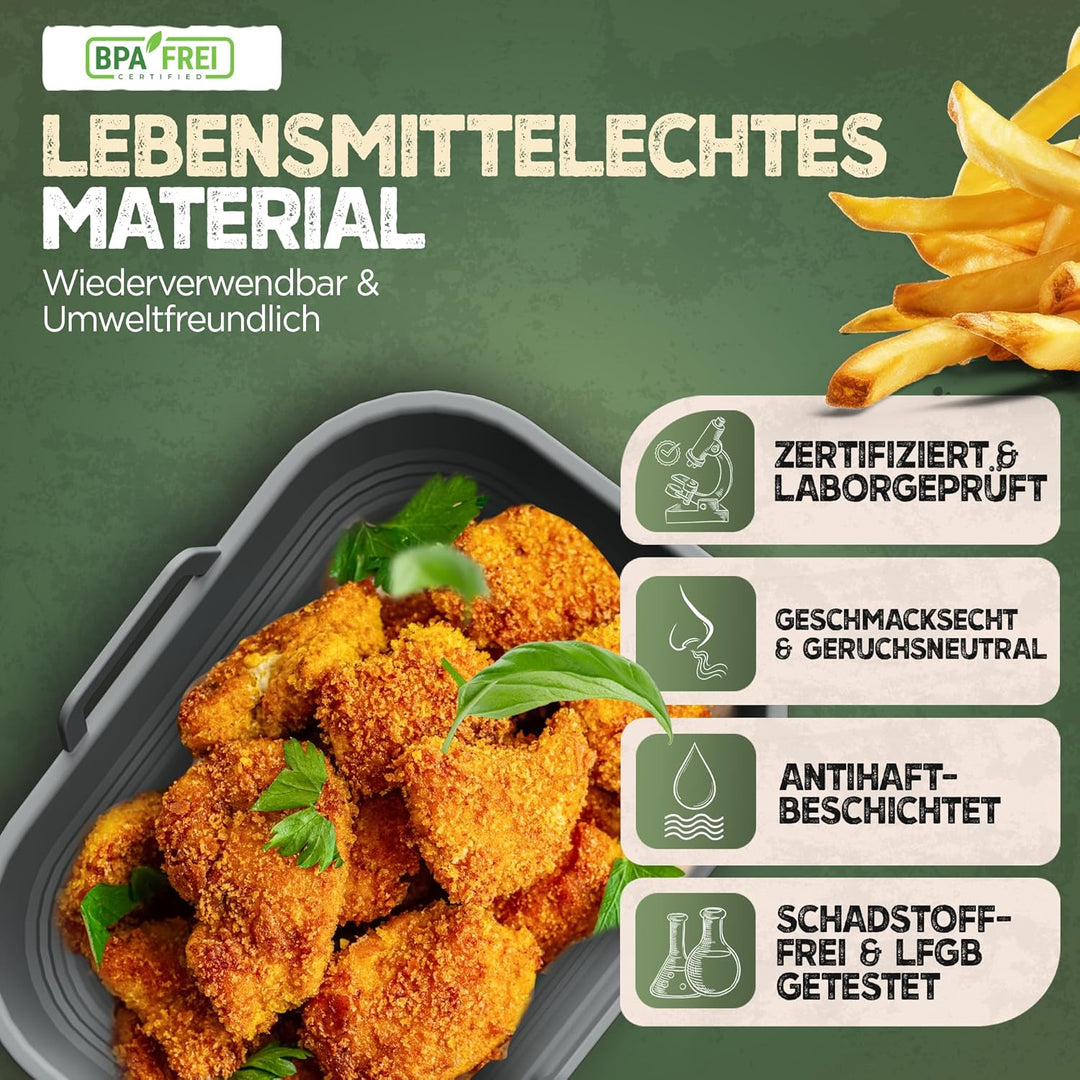 KNUSPERLIEBE® 2x Set Silikonform Faltbar für Airfryer, Heissluftfritteuse, BPA-FREI | Zubehör Ninja