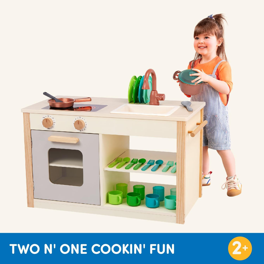 Battat - Two n' One Cookin' Fun - Spielküche & Markt - Kleinkindgerechte Grösse - Kreidetafel-Menü &