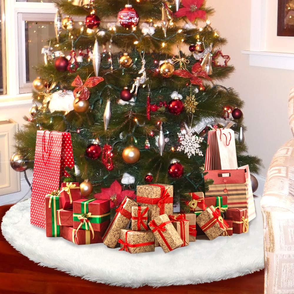 HOWAF 120cm Plüsch Weihnachtsbaum Rock Christbaumdecke Weiss Weihnachtsbaumdecke Christbaumständer T