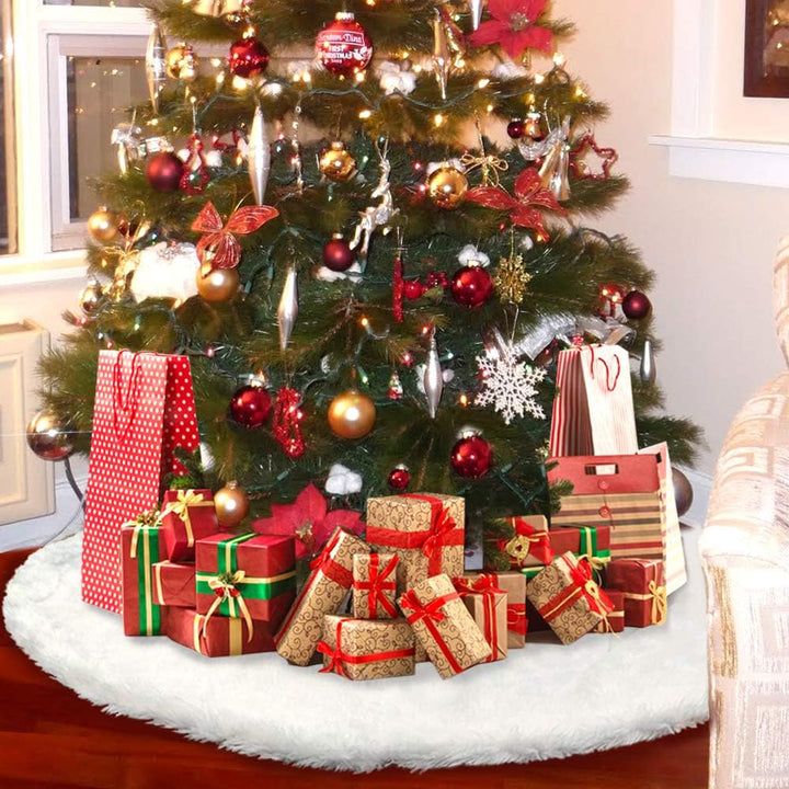 HOWAF 120cm Plüsch Weihnachtsbaum Rock Christbaumdecke Weiss Weihnachtsbaumdecke Christbaumständer T