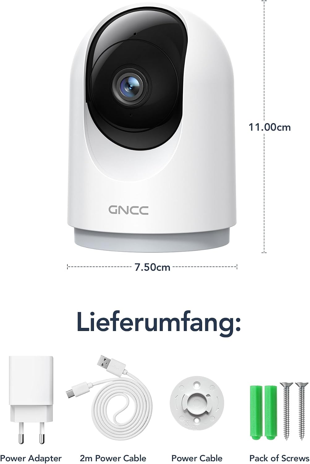 GNCC Überwachungskamera Innen - 2K Kamera Überwachung Innen, 360° WLANkamera Indoor Hundekamera mit