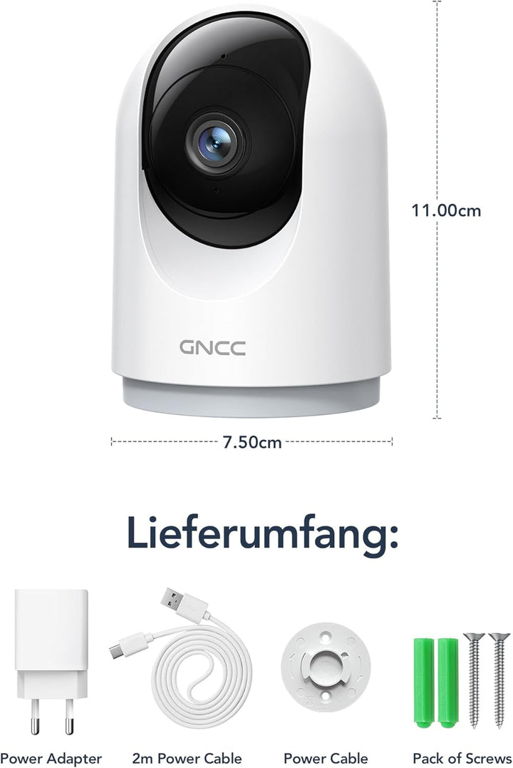 GNCC Überwachungskamera Innen - 2K Kamera Überwachung Innen, 360° WLAN Kamera Indoor mit Nachtsicht,