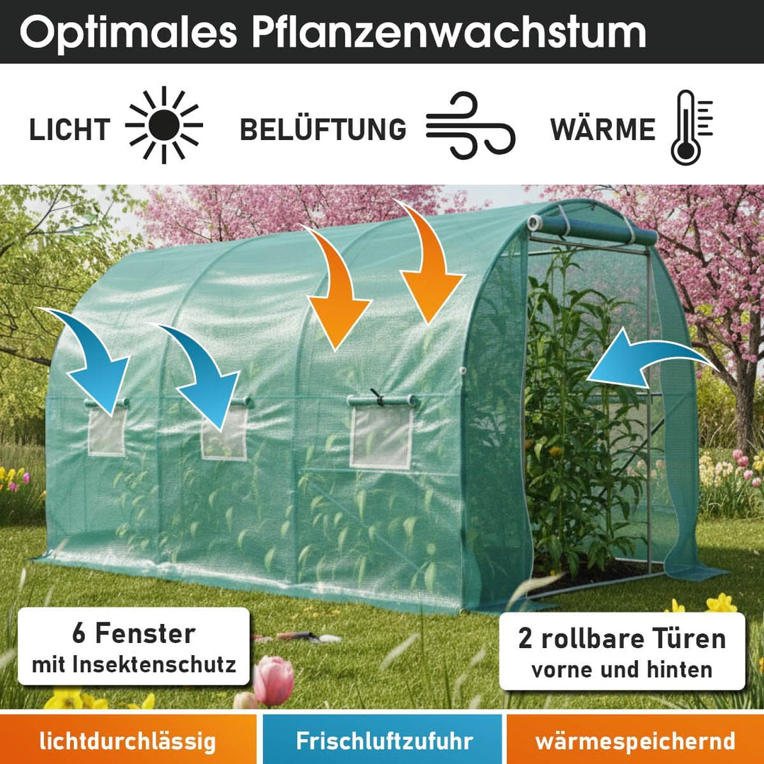 BRAST® Gewächshaus Foliengewächshaus mit Stahlfundament 4 Grössen 2x3m 3x4m 3x6m 3x8m Erdanker Gitte