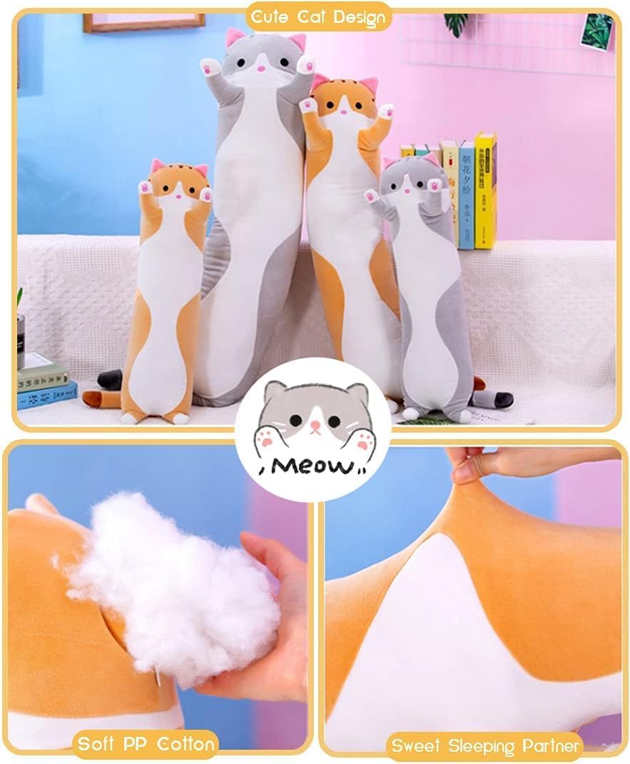 AMOZO Katze Kuscheltier Stofftier Lange Katzen Kissen Plüschtiere Kawaii grosse süsse Cat Plüsch Sof