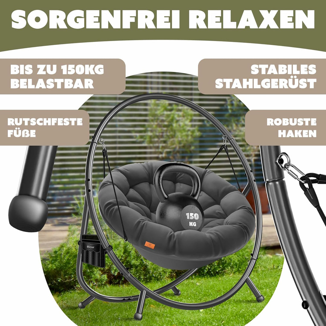 KESSER® Hängesessel mit Gestell Bali Hängeschaukel Hängestuhl bis 150kg für Indoor und Outdoor + Kis