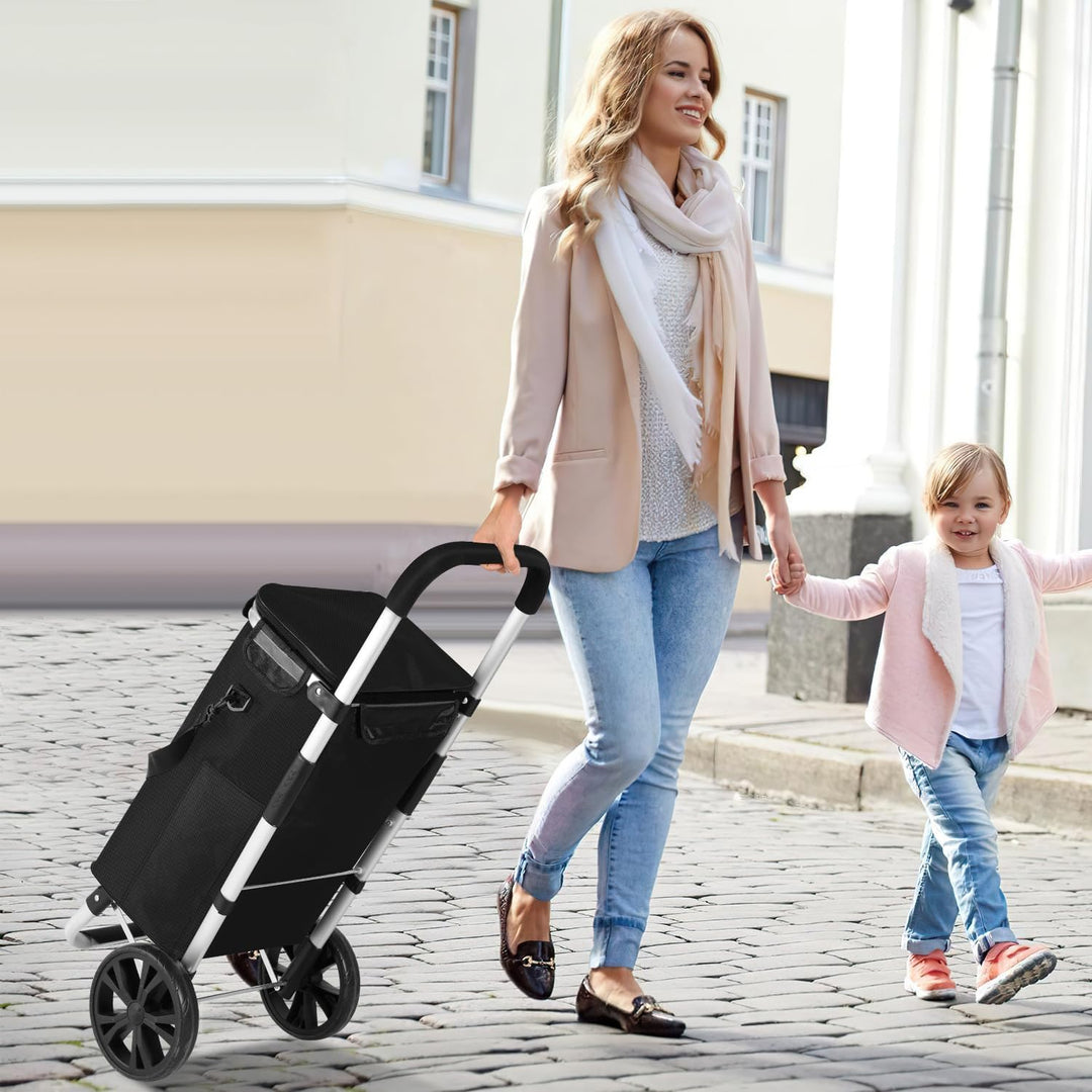 Einkaufstrolley klappbar mit Kühlfach, 40 L Einkaufswagen mit Rollen, abnehmbare Einkaufstasche, Han