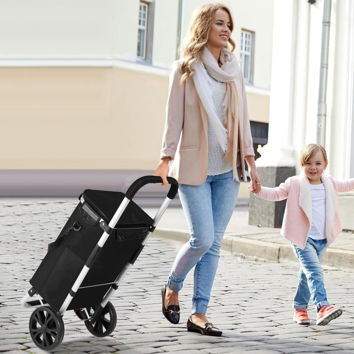 Einkaufstrolley klappbar mit Kühlfach, 40 L Einkaufswagen mit Rollen, abnehmbare Einkaufstasche, Han