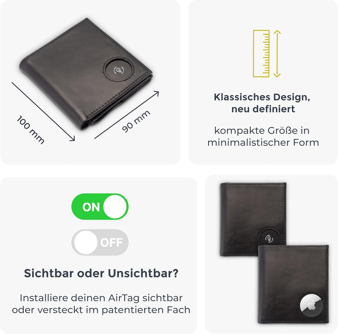 ISENTIALS Airtag* Geldbörse mit Münzfach I Apple Airtag Leder Wallet Portemonnaie mit RFID Schutz I