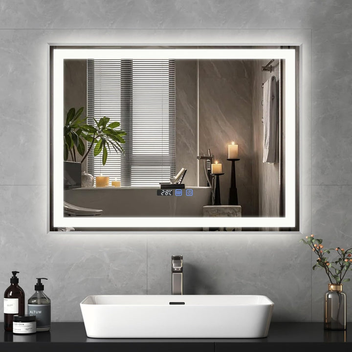 YU YUSING Badspiegel mit Beleuchtung 80x60cm Badezimmerspiegel mit Beschlagfrei 3 Lichtfarbe Dimmbar