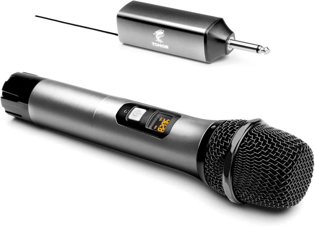 TONOR Drahtloses Mikrofon, UHF Metall Kabelloses Handmikrofon System mit wiederaufladbarem Receiver,