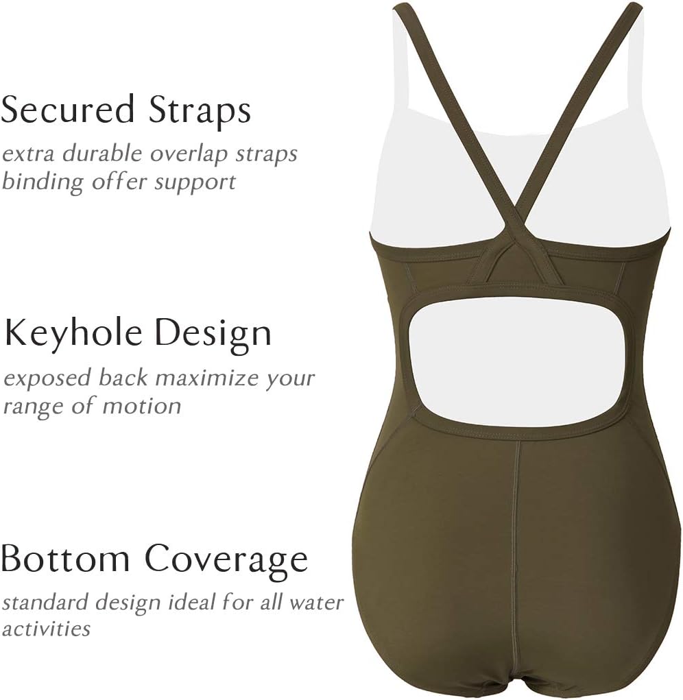 SYROKAN Damen Sport Badeanzug One Piece Trainings Profi Einteiler Bademode mit Cups, Dunkle Olive