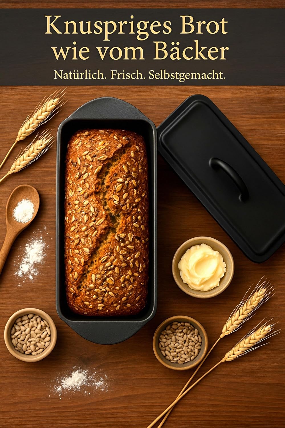 Brotbackform mit Deckel Gusseisen 3L – 28cm – Rechteckiger Bräter für Kastenbrot & Sauerteig, geeign
