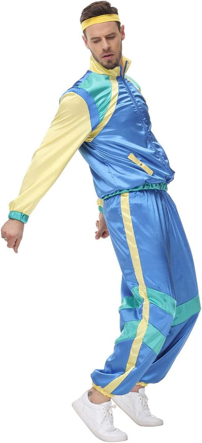 FYMNSI Herren Damen 70er 80er Jahre Outfit Trainingsanzug Jogginganzug Faschingskostüm Halloween Mot