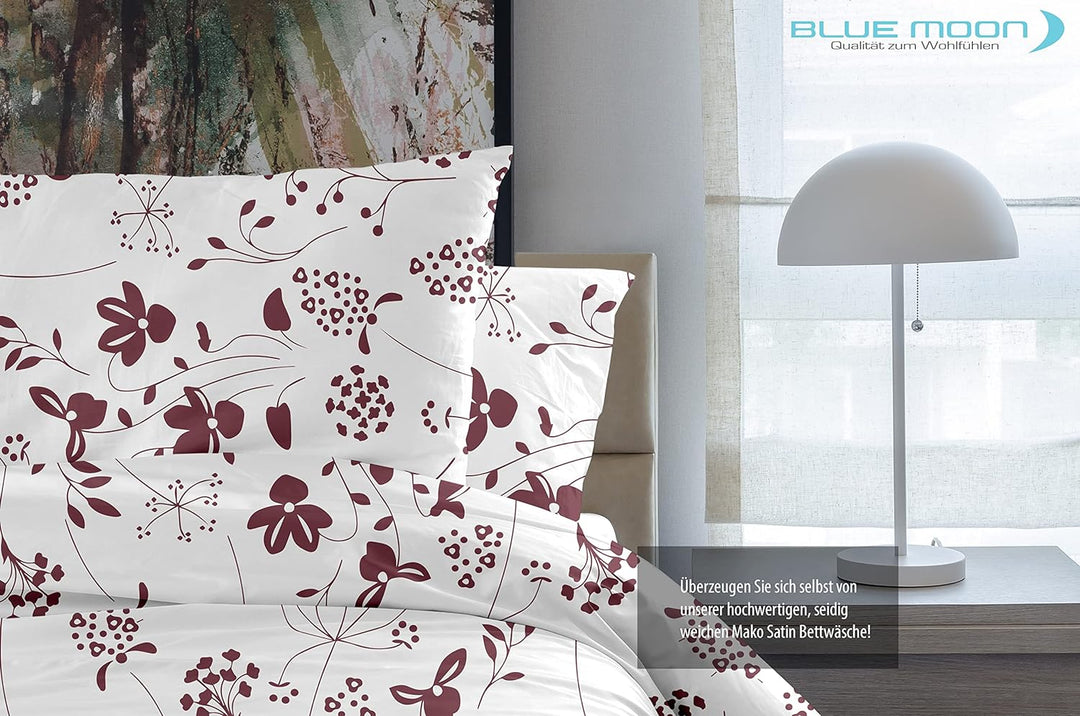 BLUE MOON Mako-Satin Wendebettwäsche einfärbig Uni, Made in EU! (Blume Beere, 140 x 200 + 70 x 90 cm