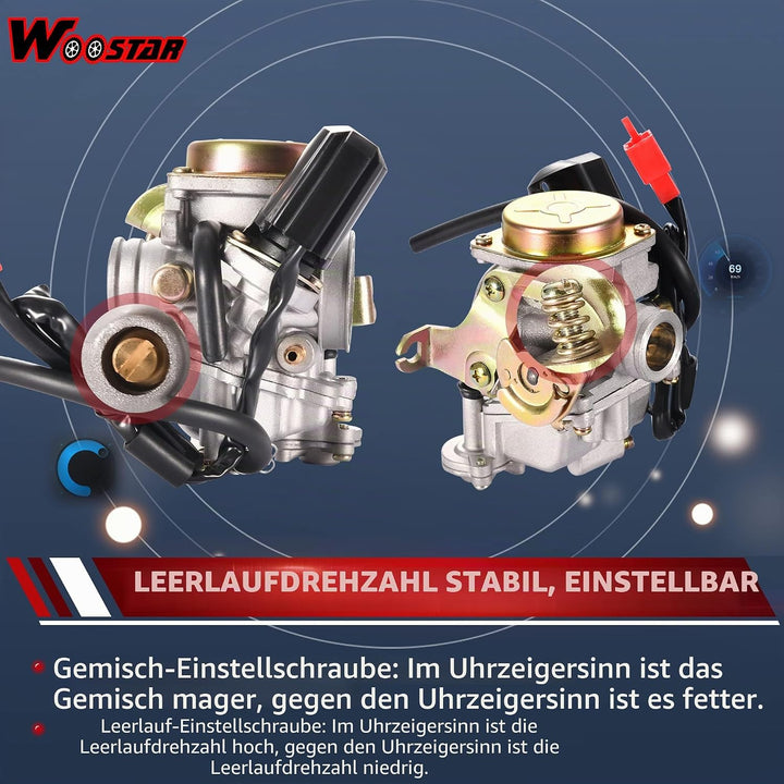 WOOSTAR PD18 Vergaser 18mm Ersatz für 139QMB GY6 TaoTao 150ccm Roketa Sunny Kymco 49ccm 50ccm 4 Stro