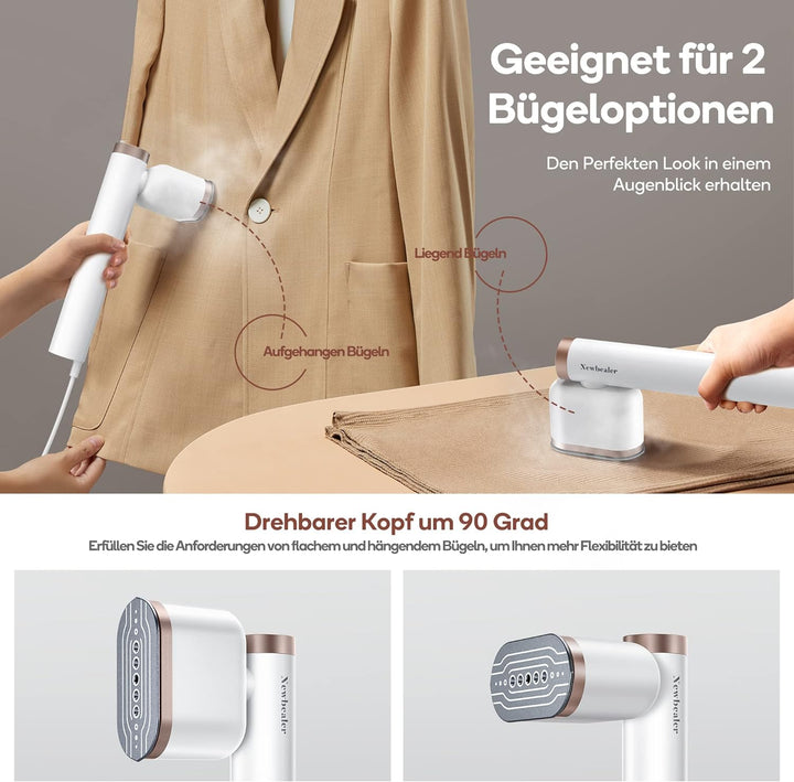 Newbealer Steamer Dampfglätter, 1200W, 120ml, Tragbarer Dampfbügel mit Hand Dampfbürste für Kleidung
