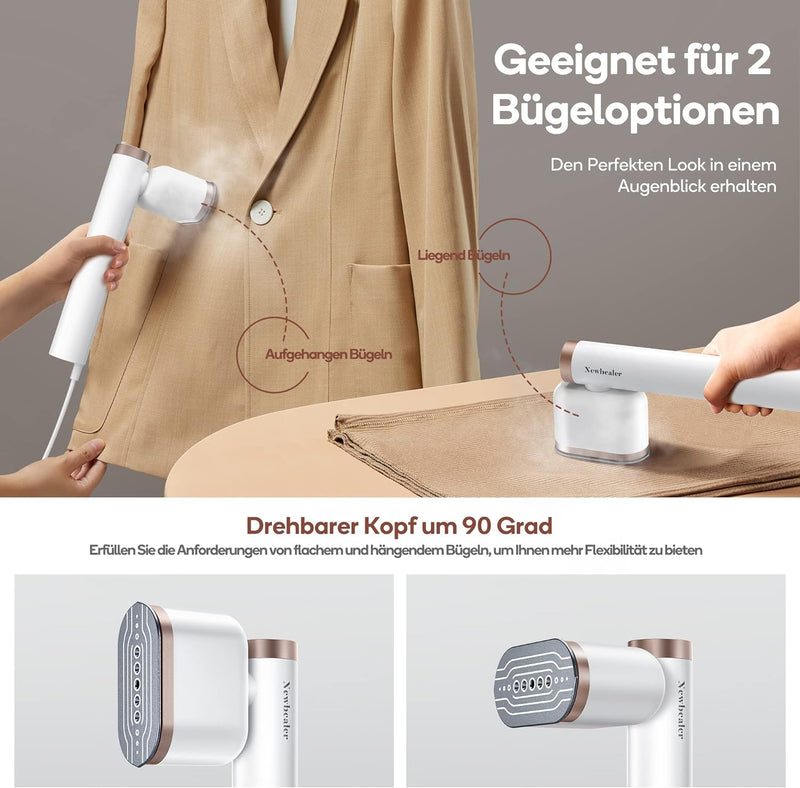 Newbealer Steamer Dampfglätter, 1200W, 120ml, Tragbarer Dampfbügel mit Hand Dampfbürste für Kleidung