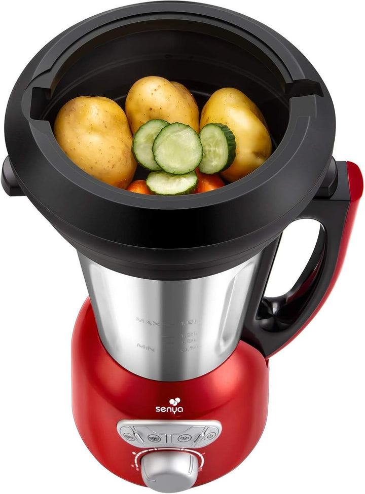Senya Standmixer aus Edelstahl Cook & Ice V3 rot, Mixer Suppe, samtweich/gespritzt, Dampfgarer, Crus