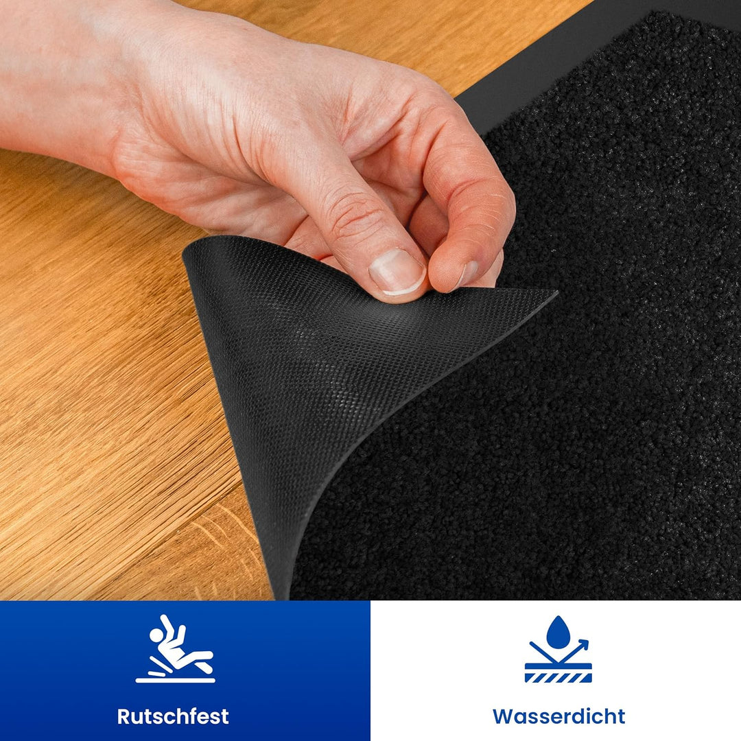 Hochwertige Fussmatte Schwarz 90x120 gross für Innen & Aussen - Schmutzfangmatte rutschfest, waschba