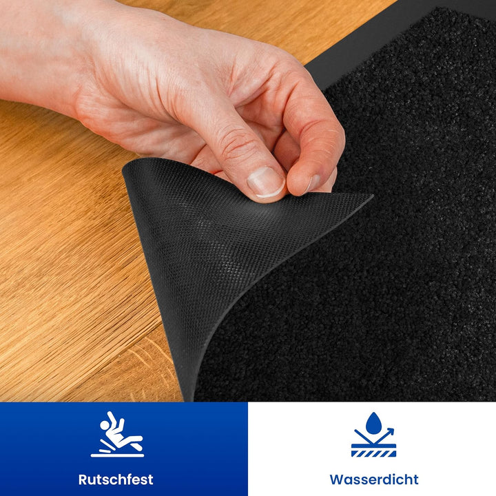 Hochwertige Fussmatte Schwarz 90x120 gross für Innen & Aussen - Schmutzfangmatte rutschfest, waschba