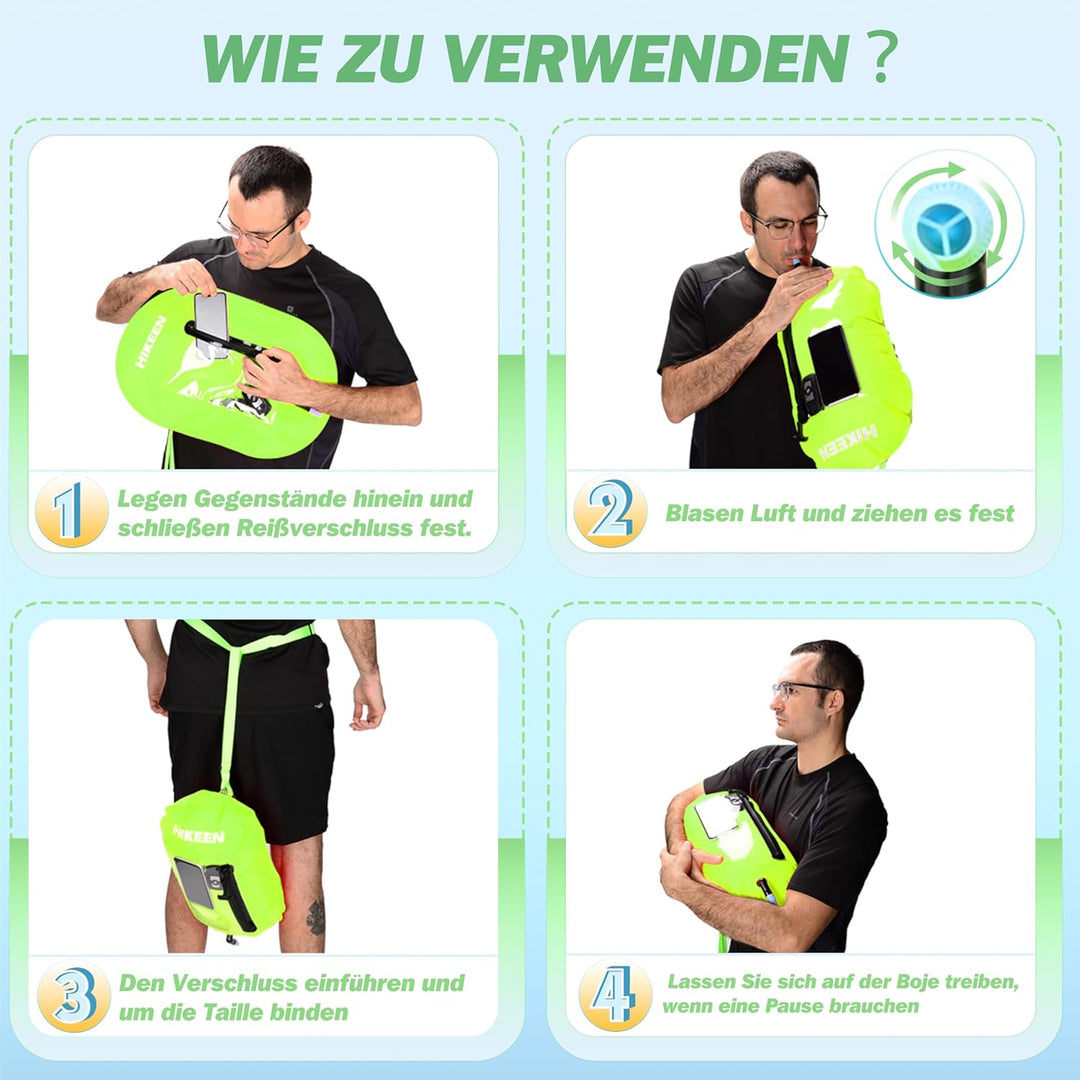 BOOSTEADY Schwimmboje, Trockensack Boje Schwimmen Aufblasbare Trockentasche Swimming Buoy mit Handyt