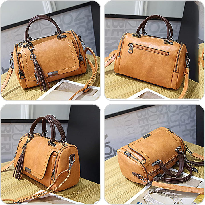 PORRASSO Retro Handtasche Damen Umhängetaschen Frauen Schultertaschen Wasserdicht PU Leder Henkeltas