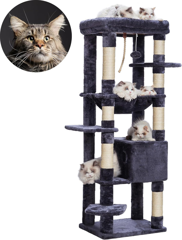 Heybly Kratzbaum, mit Decken, für grosse Katze, Katzenbaum, grosse Plattformen, Höhle, 50 x 50 x 153