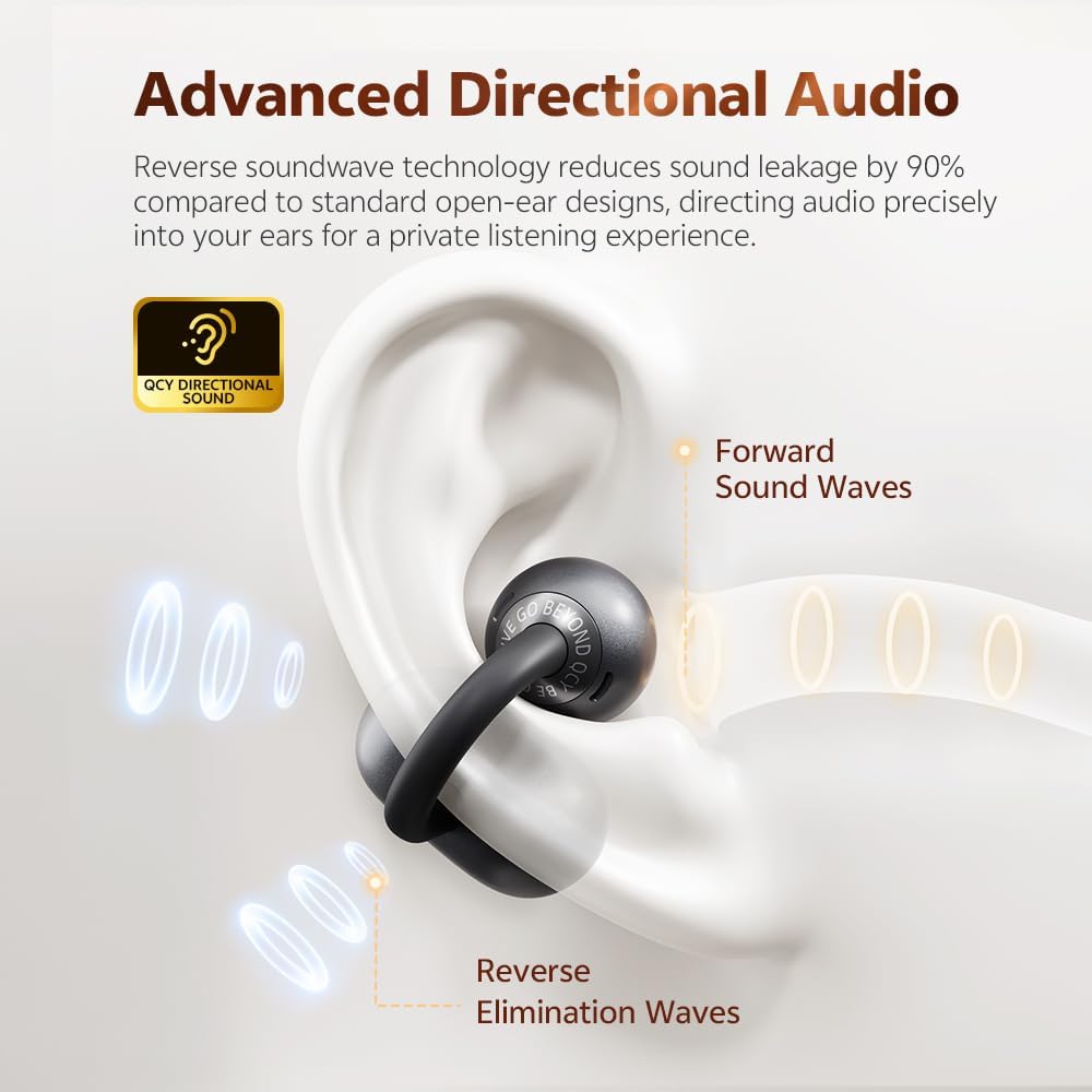 QCY Crossky C50 Open Ear Kopfhör,Clip on kopfhörer kabellos Bluetooth,Kraftvoller Bass,Geräuschunter
