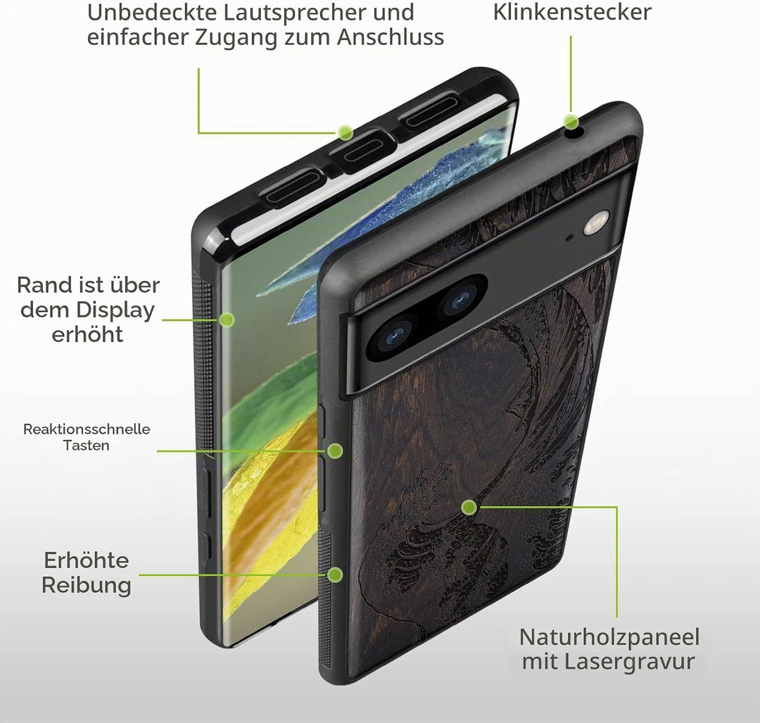 Carveit Holz Handyhülle für Google Pixel 7a Cover [Einzigartiges Design Case] Stossstange hülle Komp