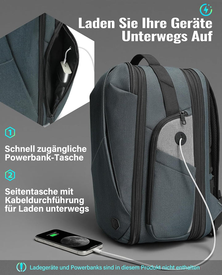 VANKEV Erweiterbarer Reiserucksack Laptoptasche Handgepäck für EasyJet | 30L-38L, grosse Kapazität,