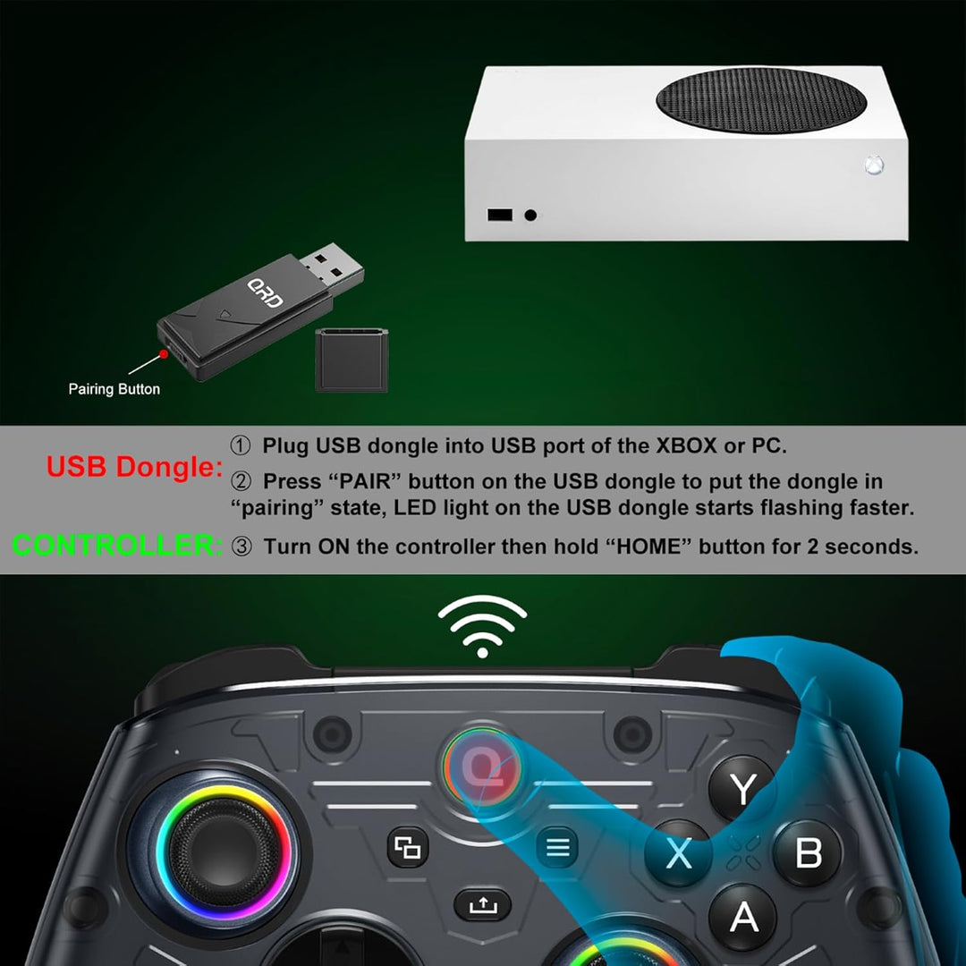 QRD FERROX M5 Wireless Controller für XBOX Series X/S, XBOX ONE, PC, mit 2,4-GHz-USB-Dongle, flexibl